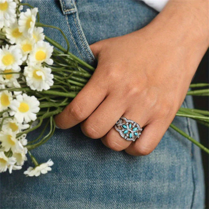 Vintage Boho Turquoise Flowers Vines Ring