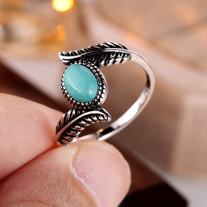 Vintage Leaf Turquoise Sterling Silver Ring