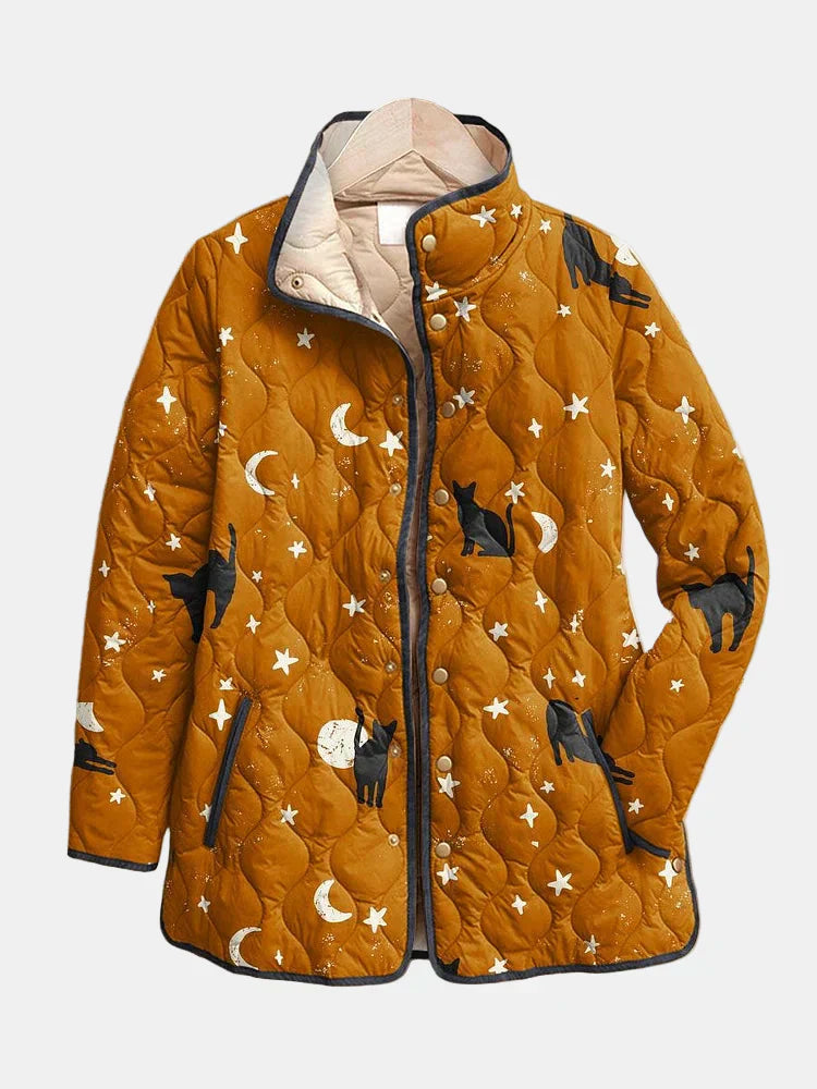 Eira | Casual doorgestikte jas met zwarte kattenprint voor Halloween