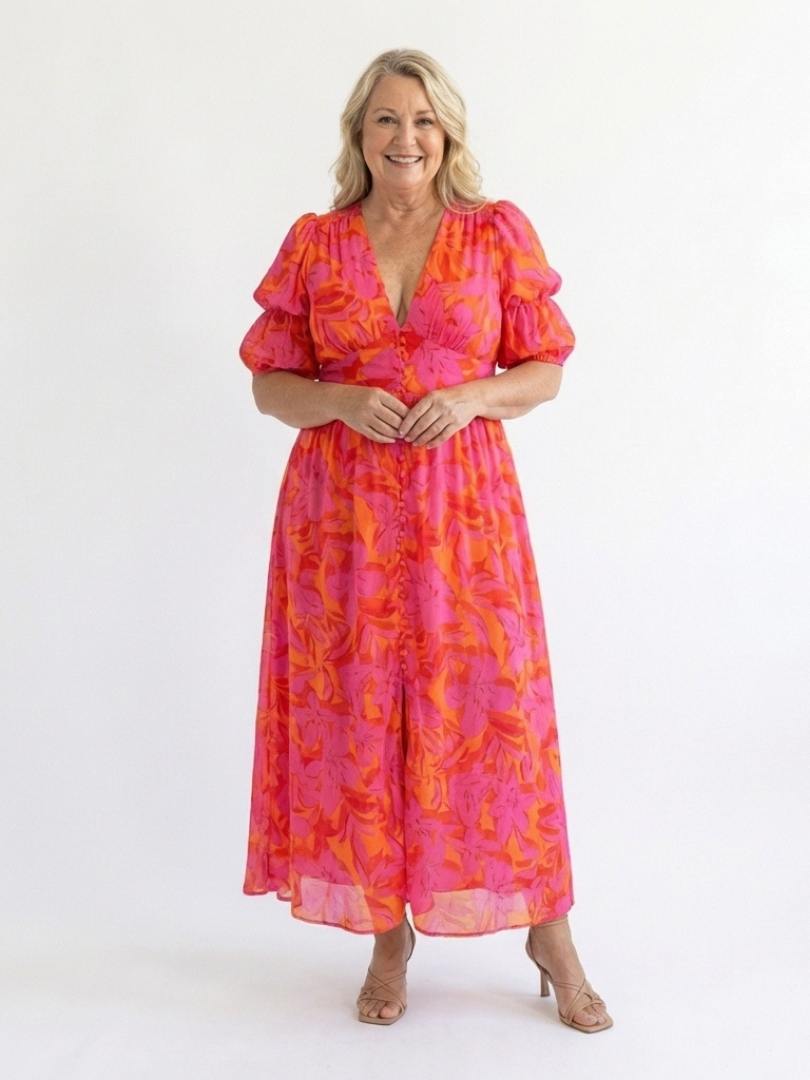 Willow | Vestido midi floral con escote en V y mangas abullonadas