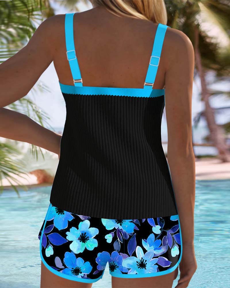 Federica - Completo tankini a costine con shorts