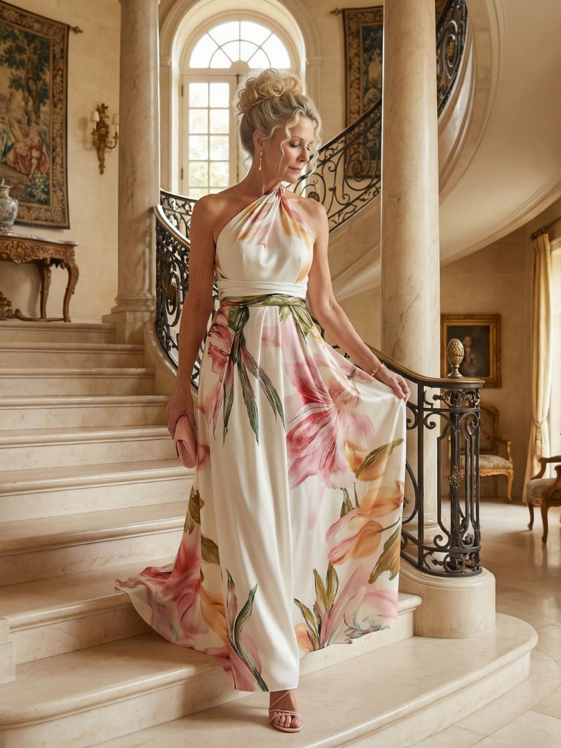 Amiel | Robe longue à motif floral délicat