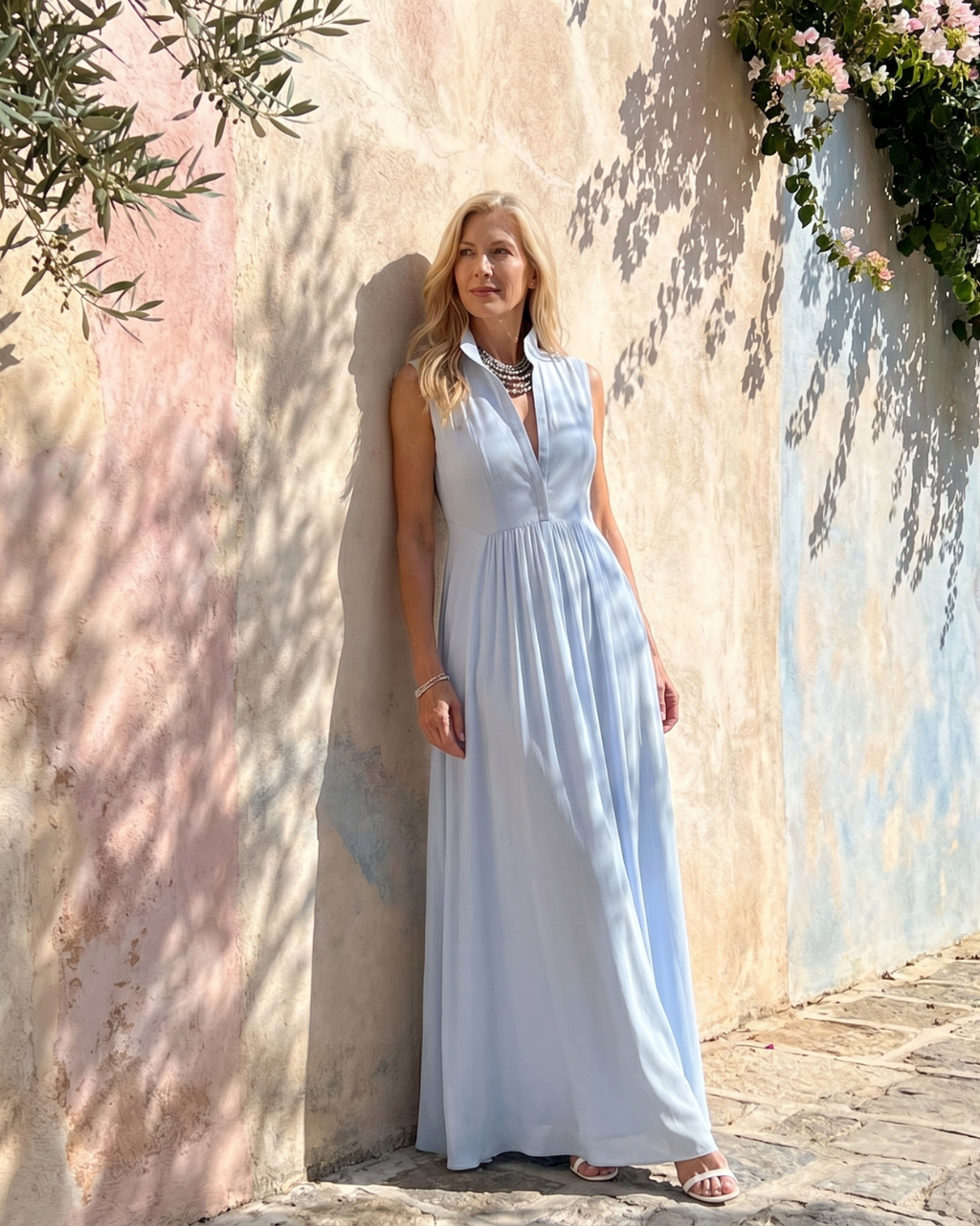 Virelia | Robe longue fluide sans manches à col chemise