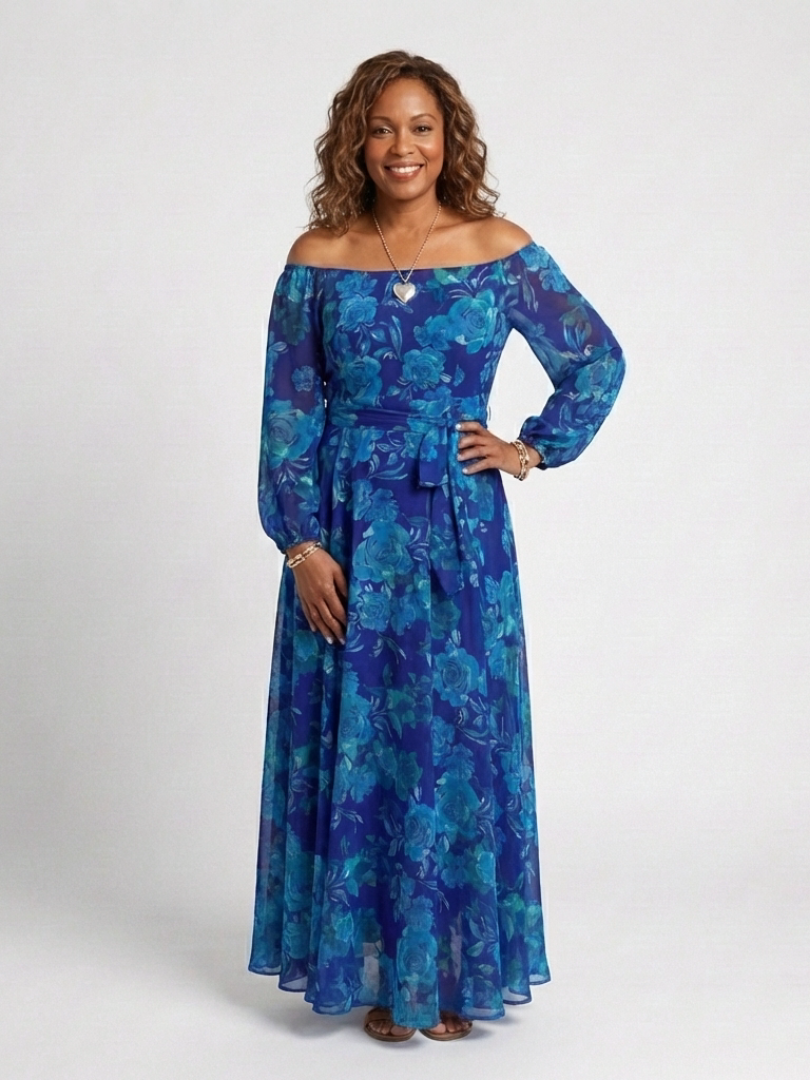 Aspen | Vestido largo floral de hombros descubiertos