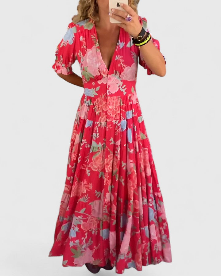 Minelda | Vestido Elegante Floral con Escote en V