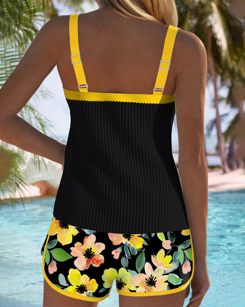 Federica - Geribbelde tankini met short