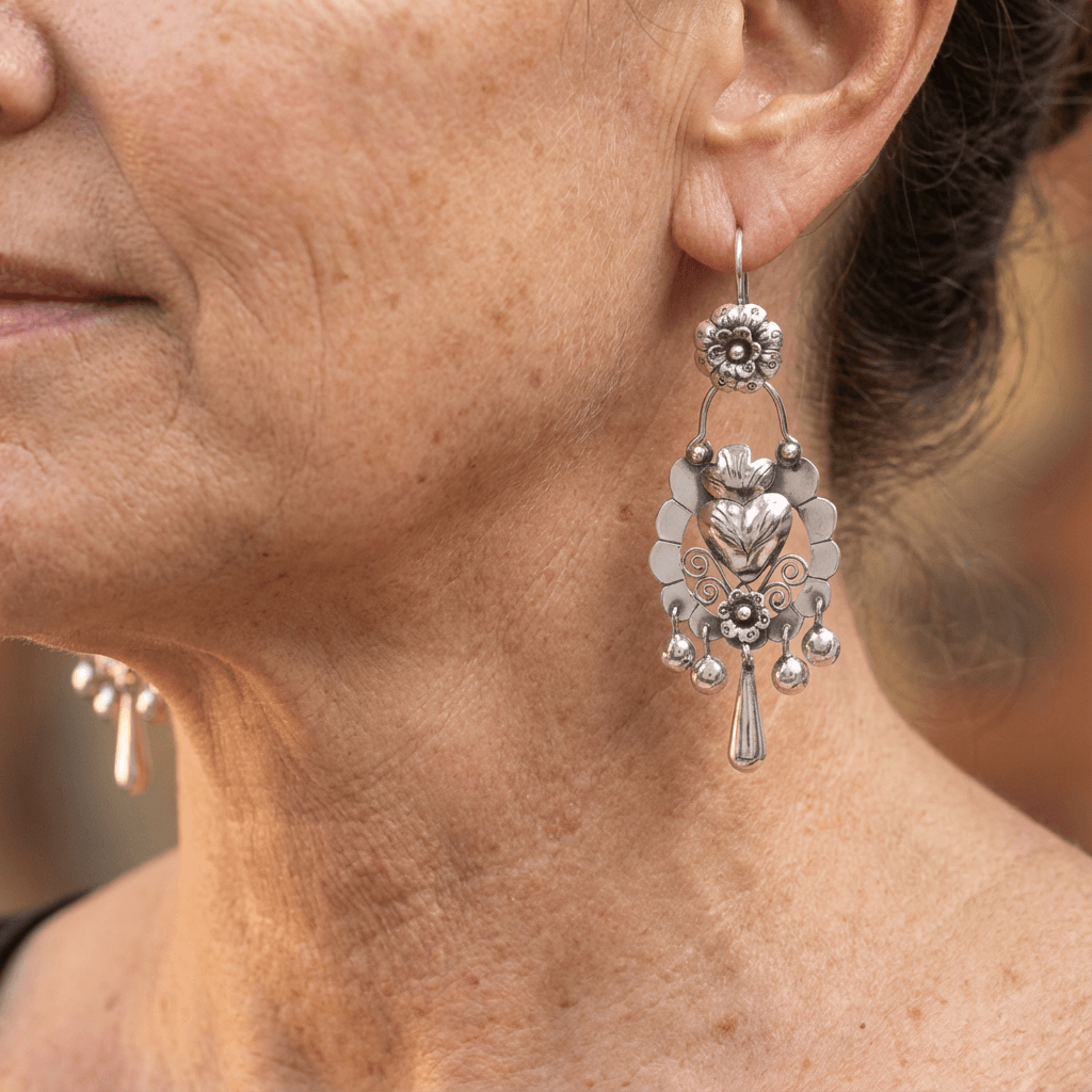 Vintage Silver Floral Chandelier Drop Earrings
