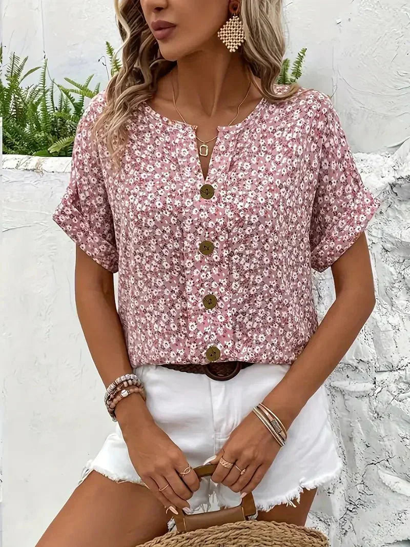 Wolena | Blusa con Muesca y Flores Silvestres