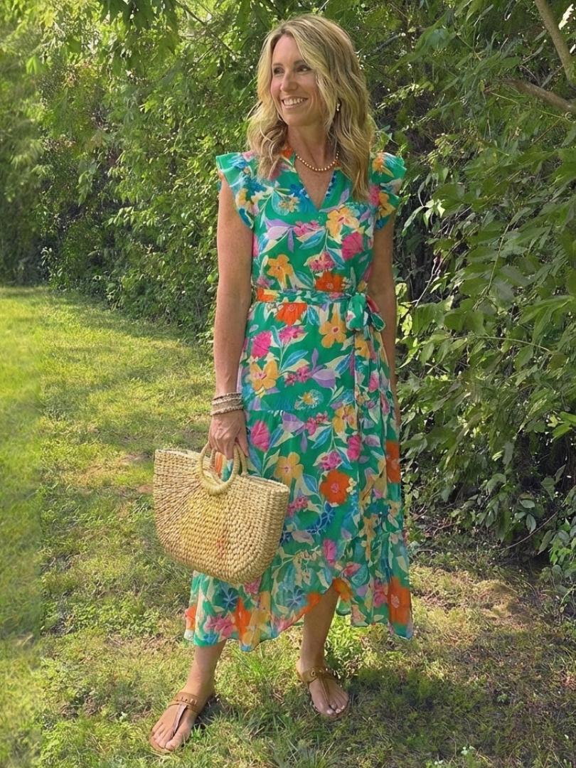 Lila | Abito midi a balze floreale con scollo a V