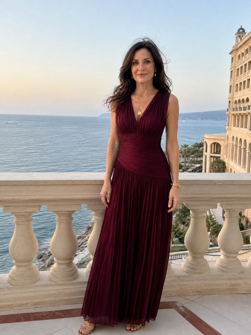 Lemar | Vestido midi sem mangas com decote V plissado