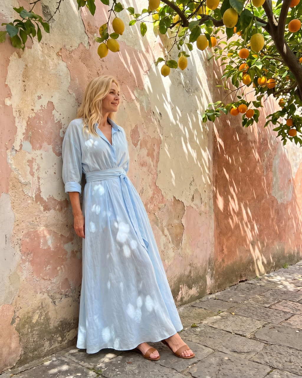 Zelith | Robe midi fluide à manches longues, col chemise et ceinture