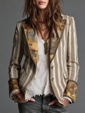 Wendy - Women’s Boho Striped Printed Lapel Blazer