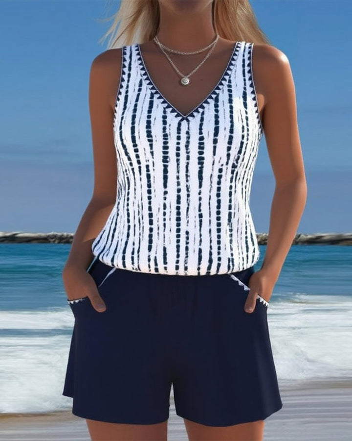 Leslie - Conjunto casual de tankini con shorts