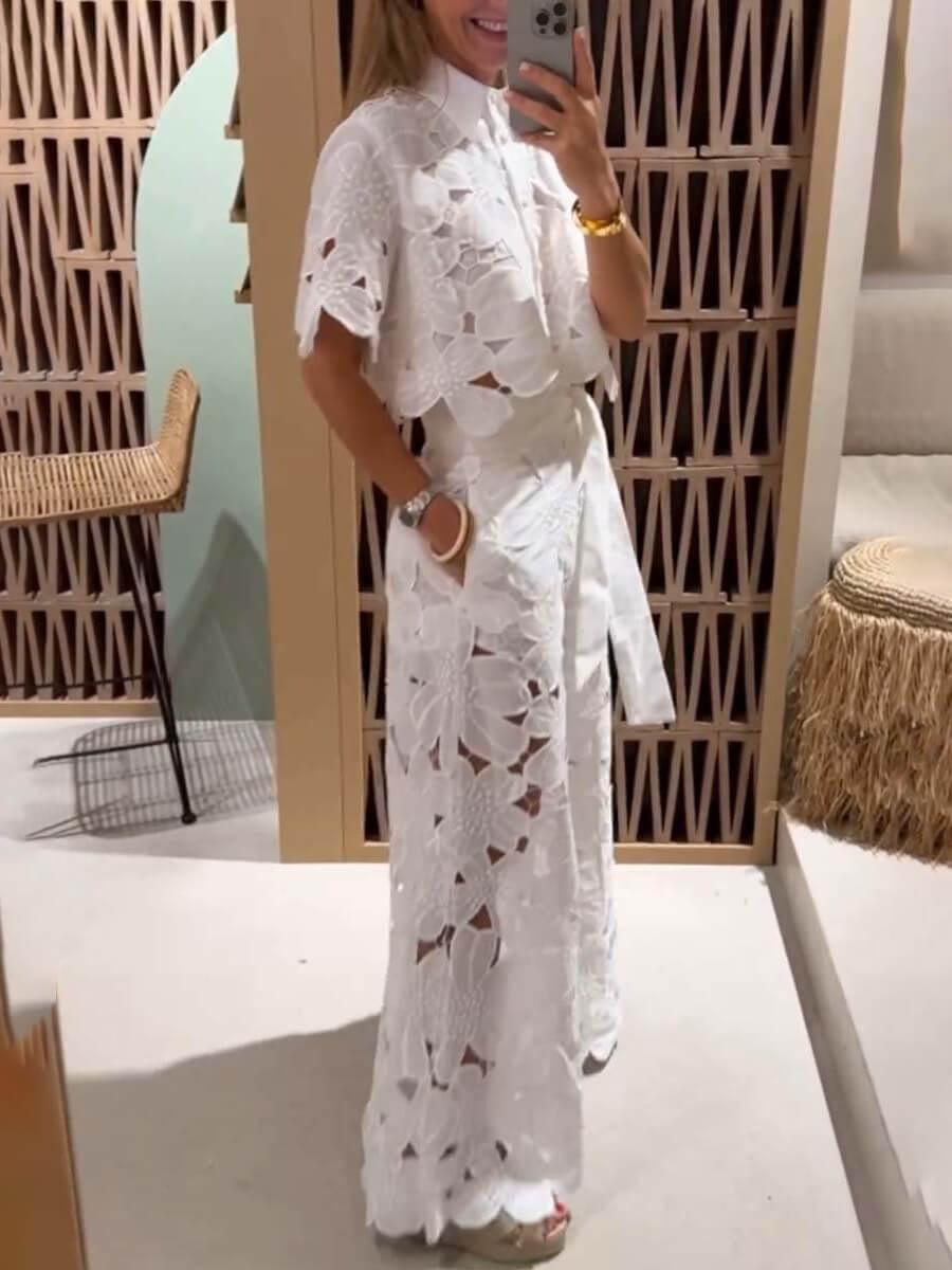 Conjunto com bordado floral vazado Isabella