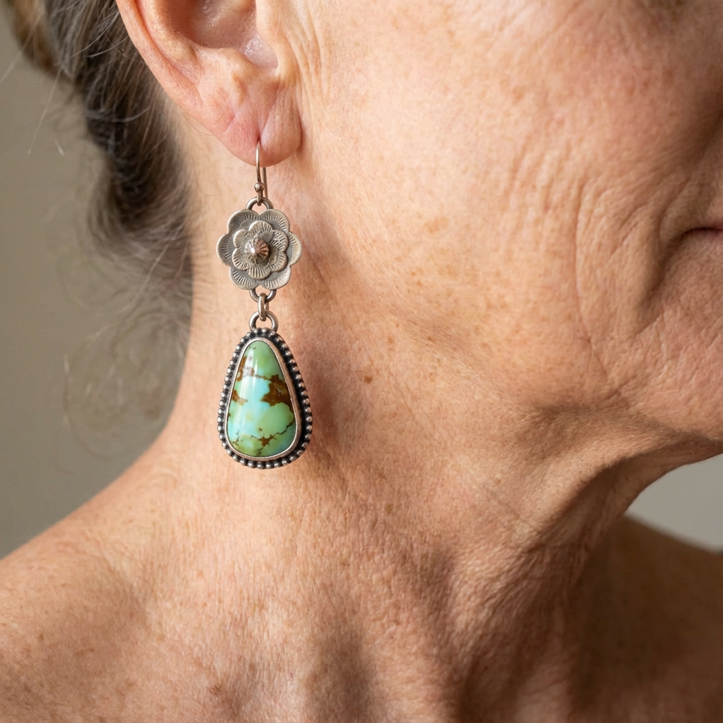 Vintage Turquoise Floral Drop Earrings