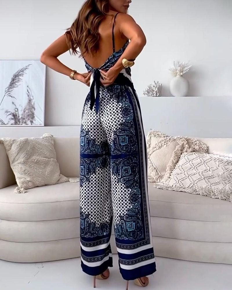 Conjunto Lila com colete estampado de amarrar e calça