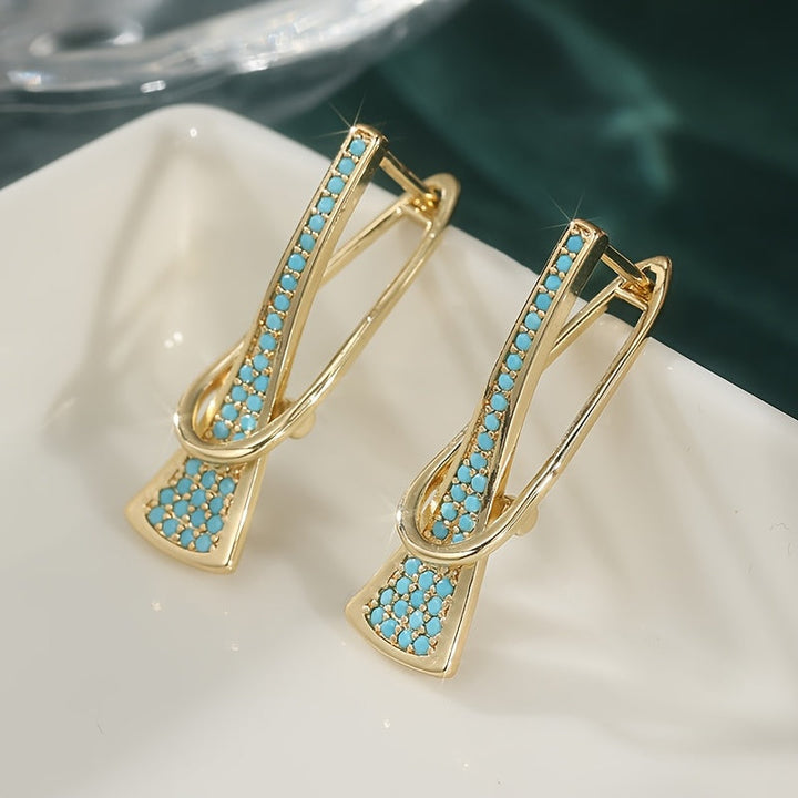 Gold Tone Synthetic Geometric Turquoise Earrings