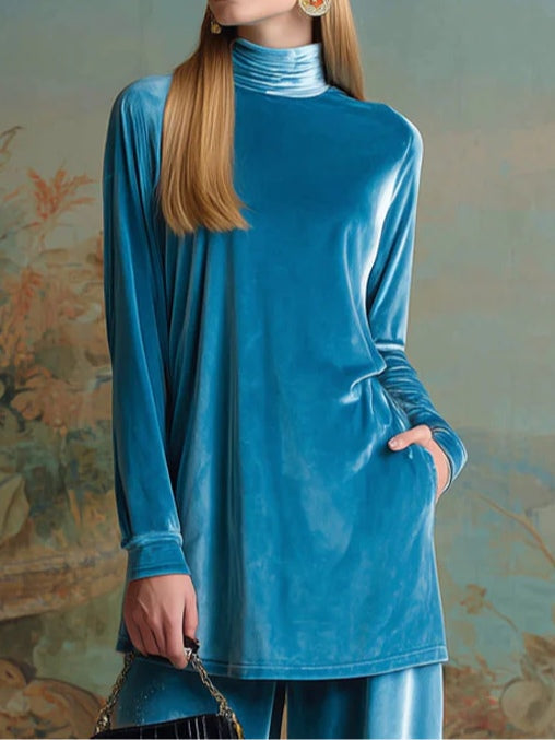 Conjunto Celeste de Ropa de Descanso de Terciopelo