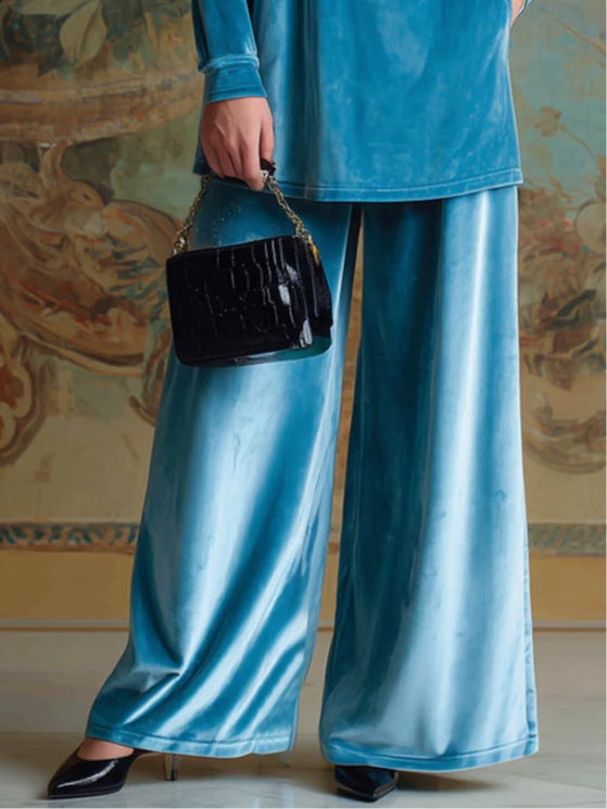 Conjunto Celeste de Ropa de Descanso de Terciopelo