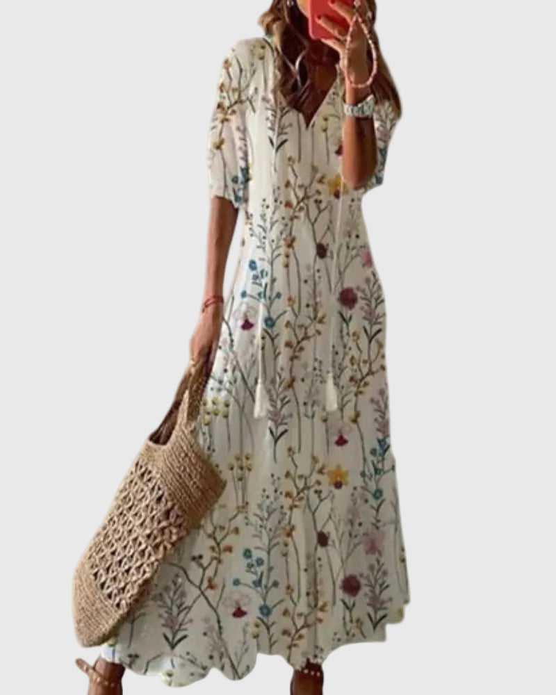Amalia | Vestido longo boho vintage de verão