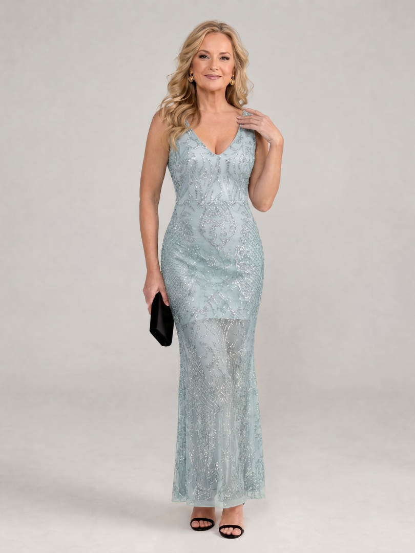 Sirea | Abito midi con paillettes, senza maniche e inserti trasparenti