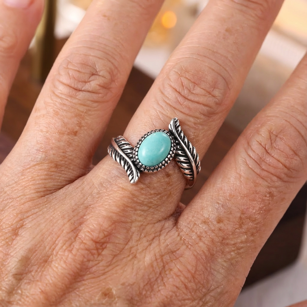Vintage Leaf Turquoise Sterling Silver Ring