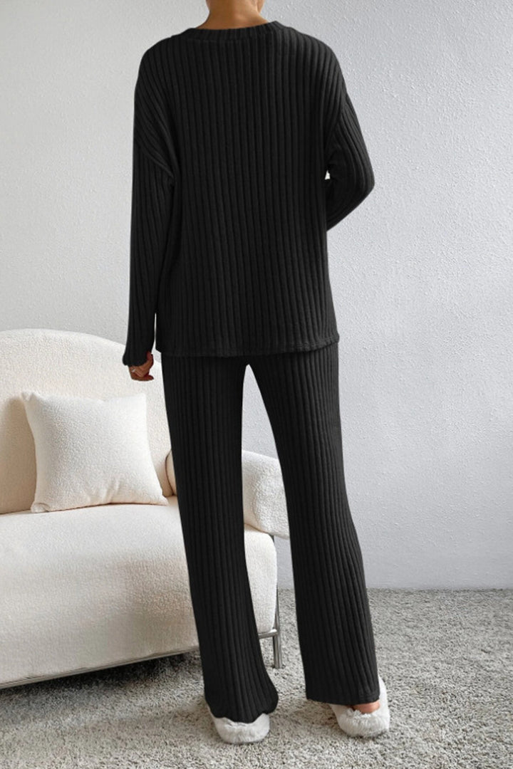 Conjunto Sofia de Top de Cuello en V Acanalado y Pantalones