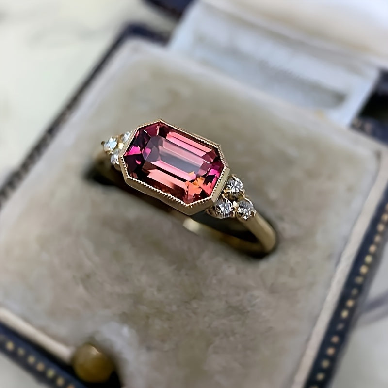 Vintage Geometric Red Zirconia Gold Plated Ring
