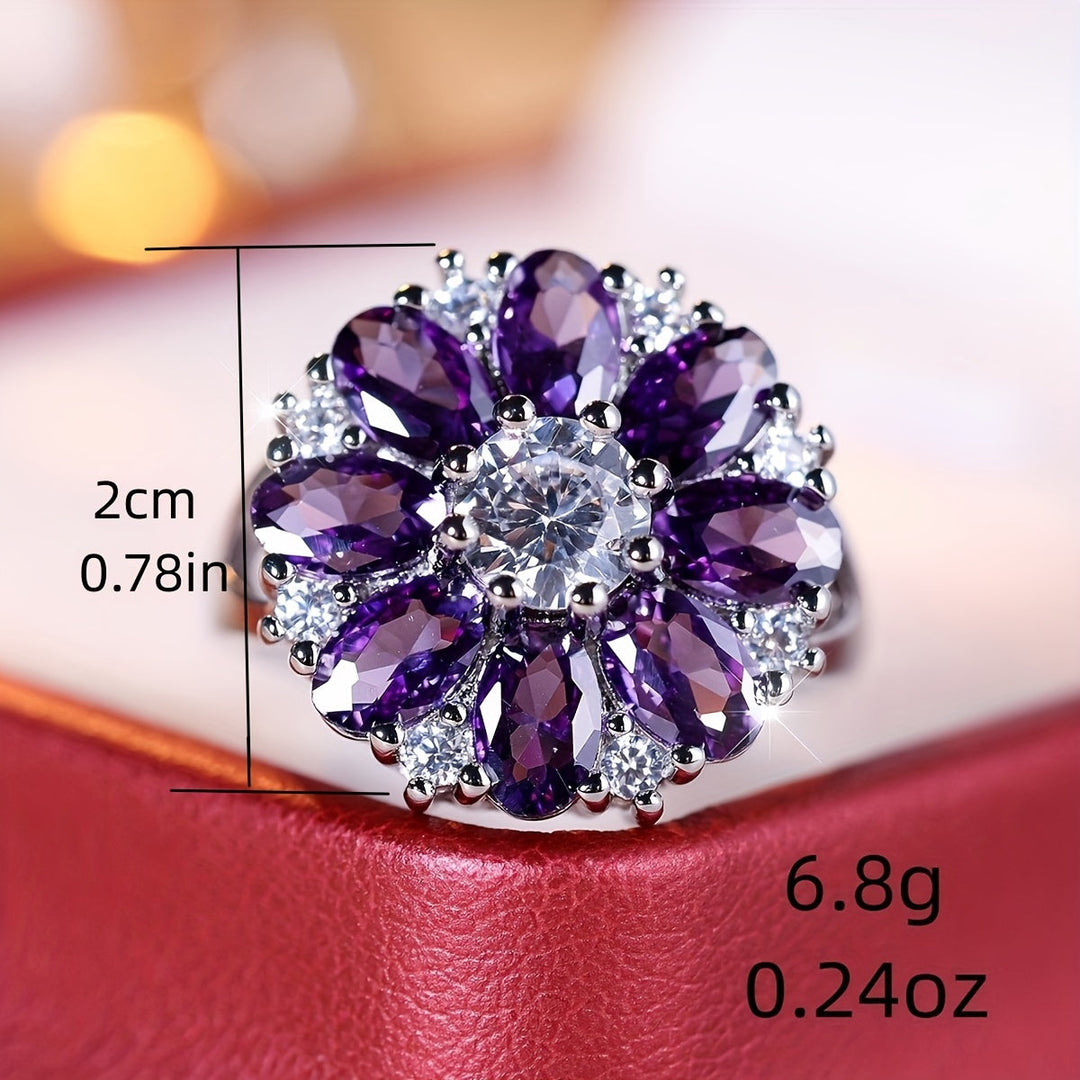 Elegant Stylish Purple Zirconia Flower Ring