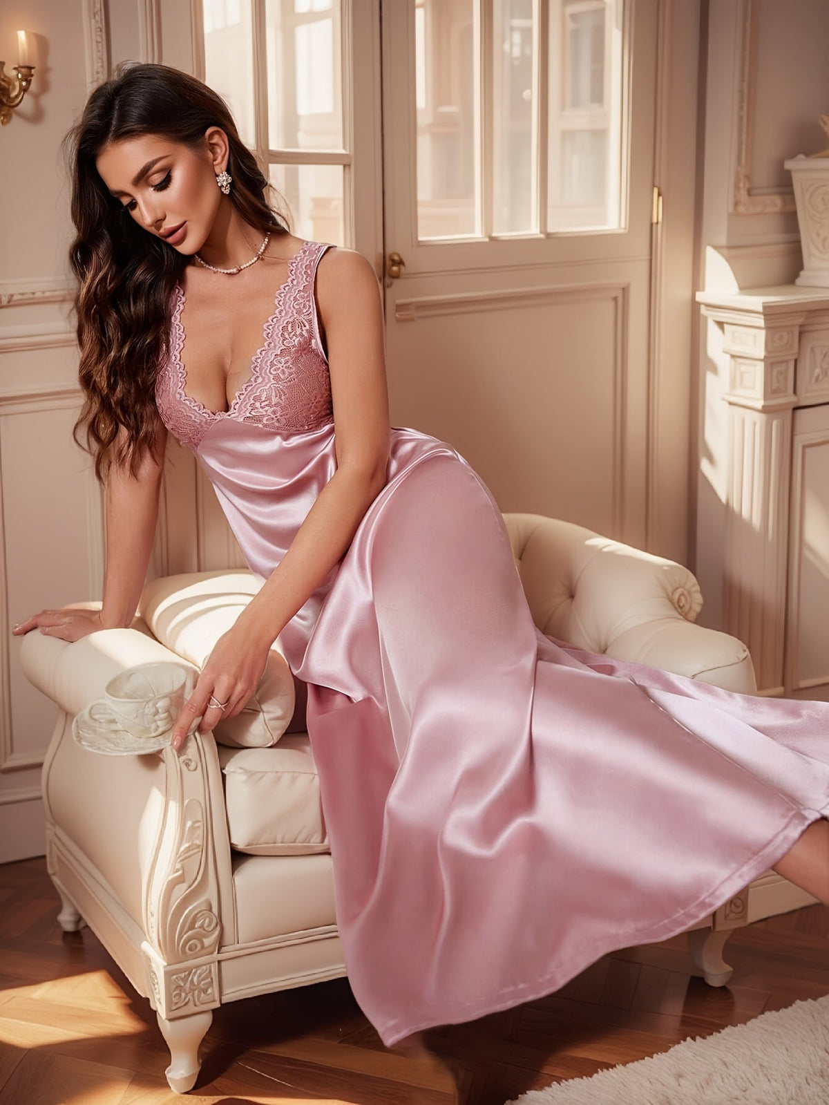 Rosalie | Camisón de encaje suave con espalda descubierta