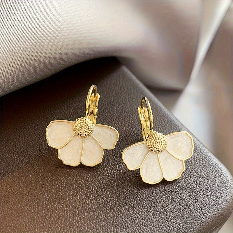 Elegant Four Petals Flower Enamel Drop Earrings