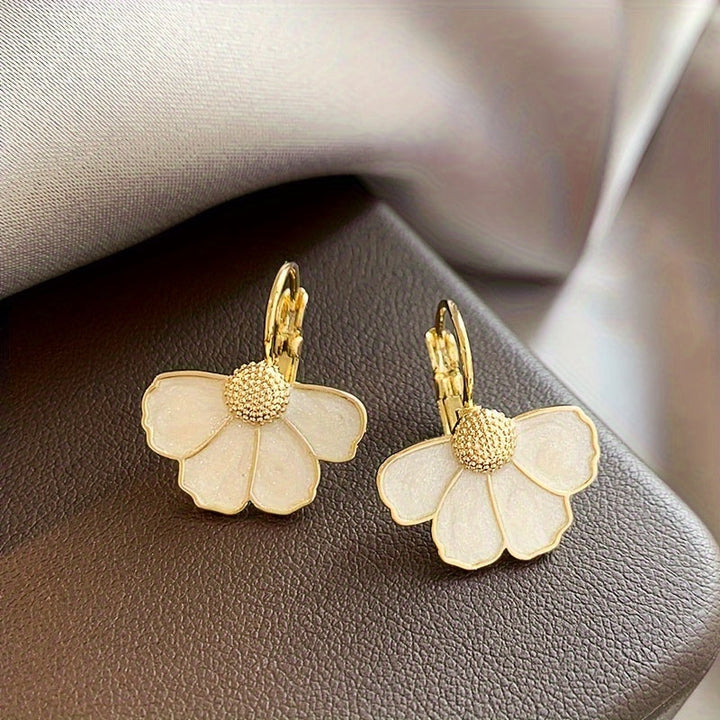 Elegant Four Petals Flower Enamel Drop Earrings