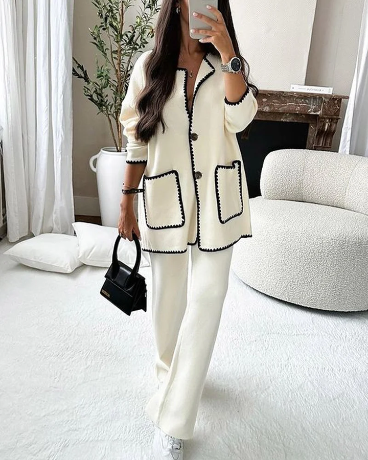 Conjunto Sofía de Chaqueta Decorada en los Bordes y Pantalones Casual