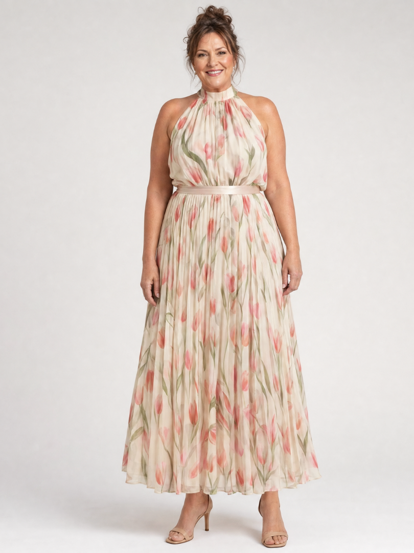 Aurelle | Haltermidi-jurk met bloemenprint