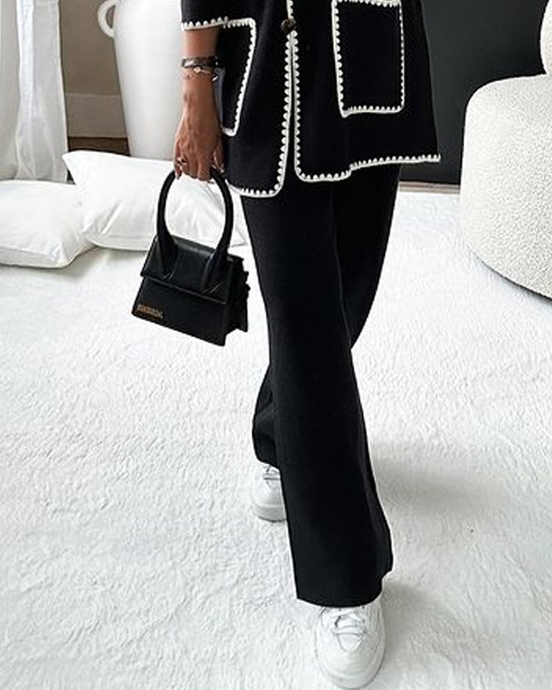 Conjunto Sofía de Chaqueta Decorada en los Bordes y Pantalones Casual