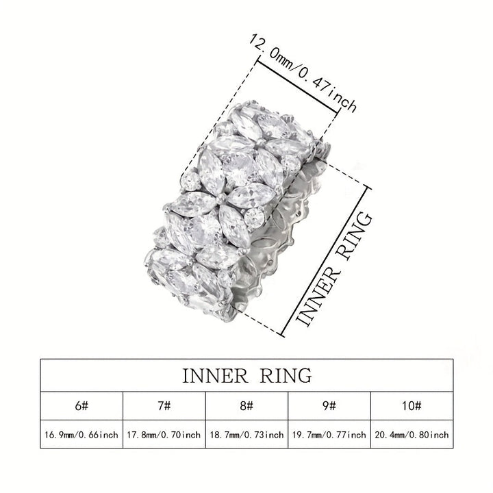 Stylish Wide Zirconia Floral Cluster Diamond Ring