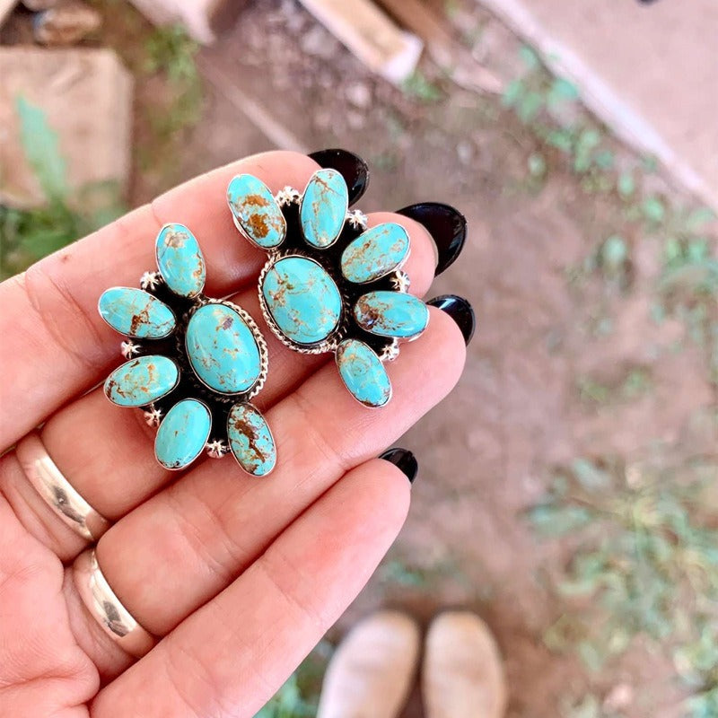 Bohemian Style Vintage Flowers Turquoise Earrings