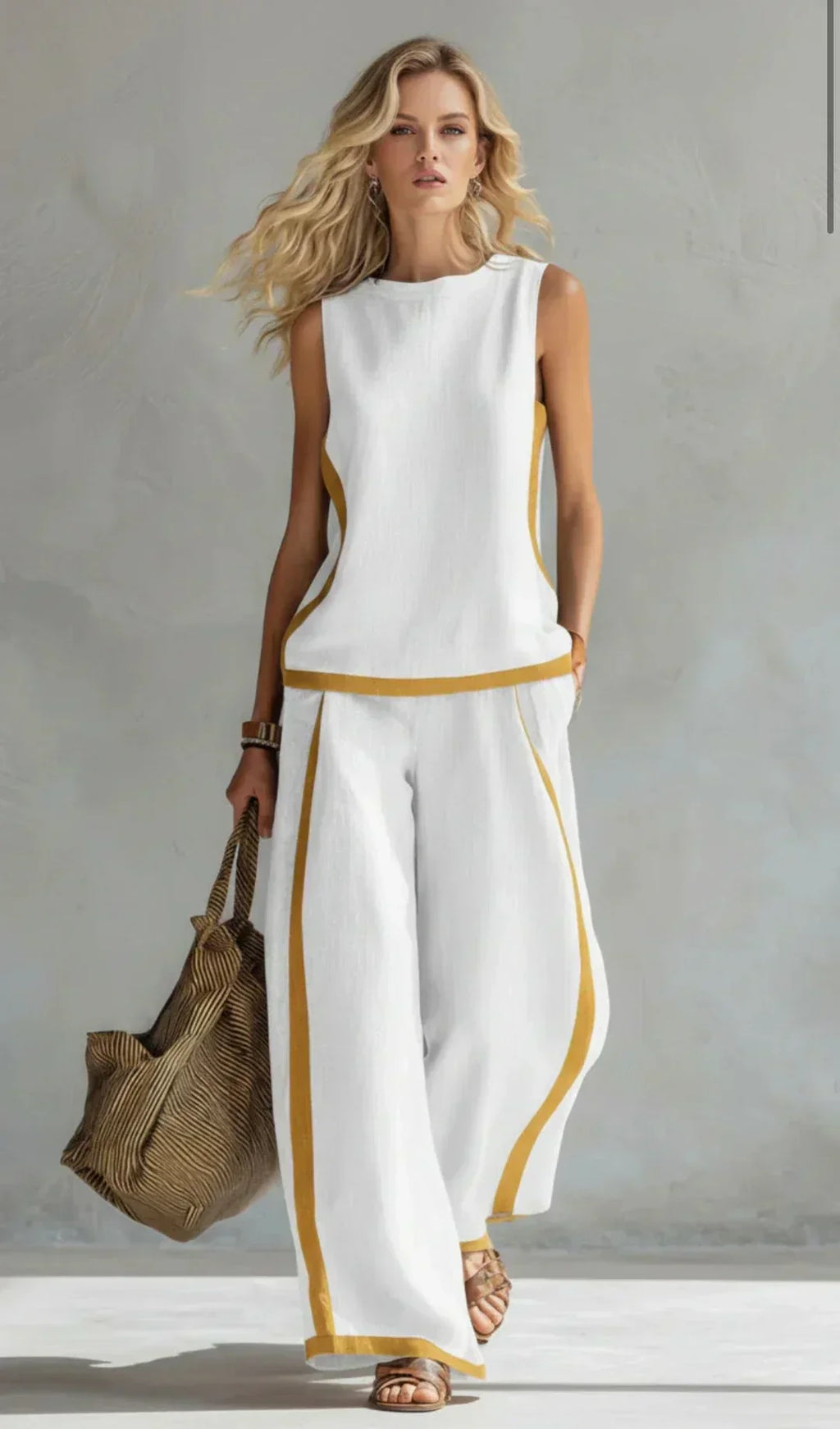 Ursula - Elegante conjunto informal de chaleco y pantalón con acabados bicolor