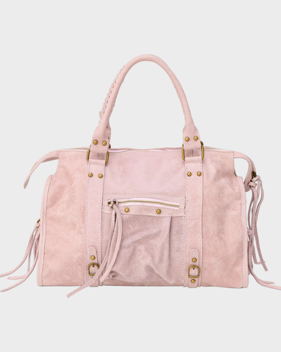 Vanilla Pink Shoulder Bag with Zip Closure and Gold-Tone Hardware