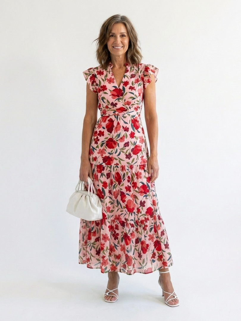 Lila | Abito midi a balze floreale con scollo a V