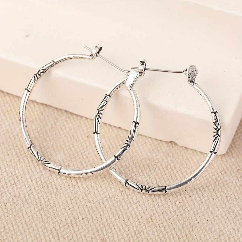 Vintage Artisan Floral Hoop Earrings