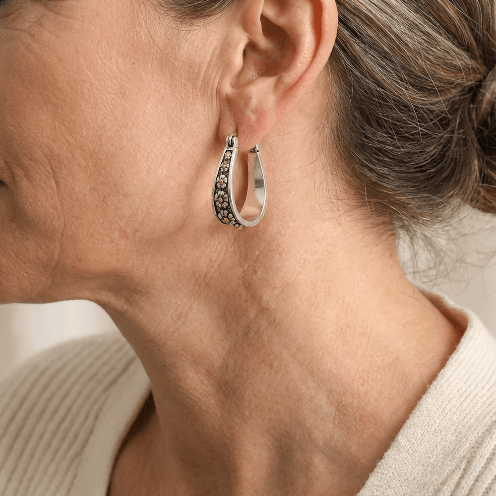 Vintage Hand-Cut Daisy Hoop Earrings