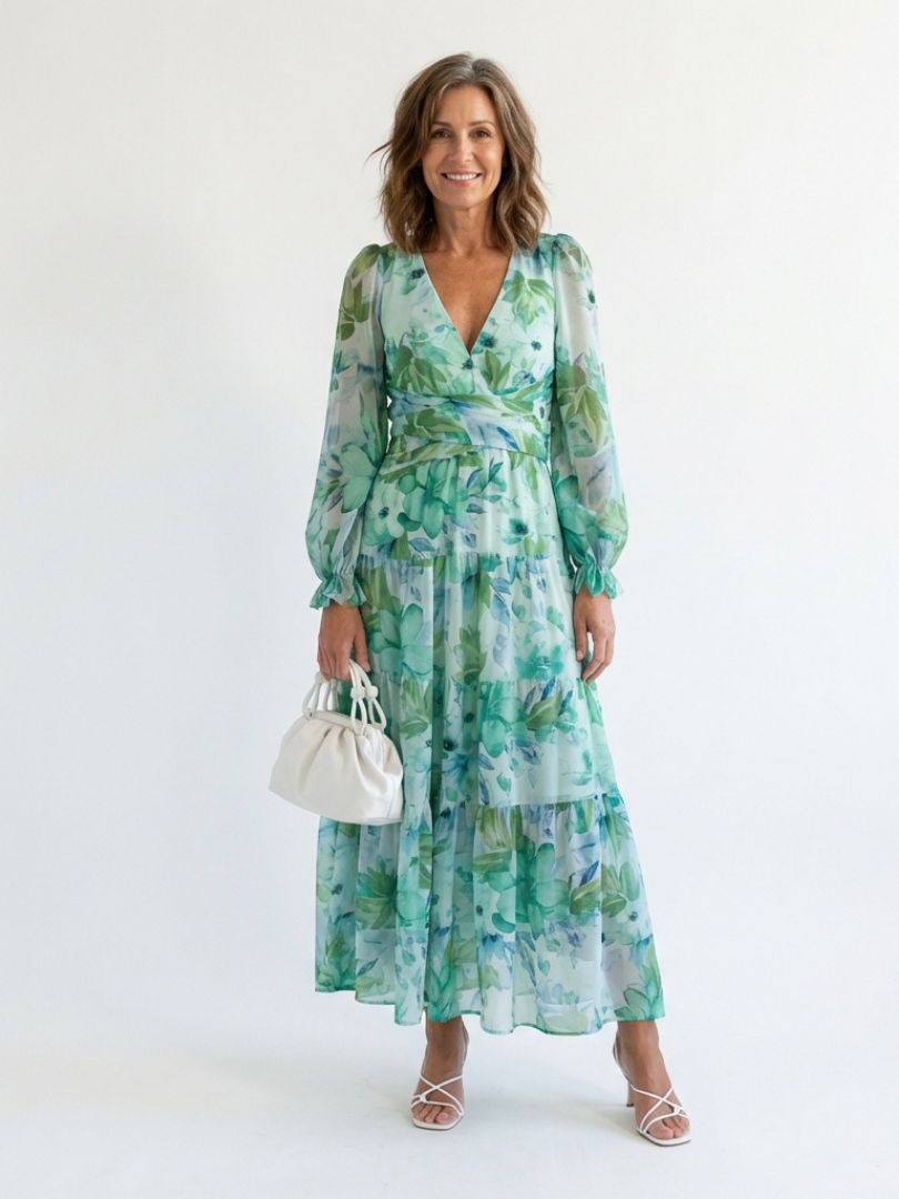 Althea | Vestido largo floral de manga larga
