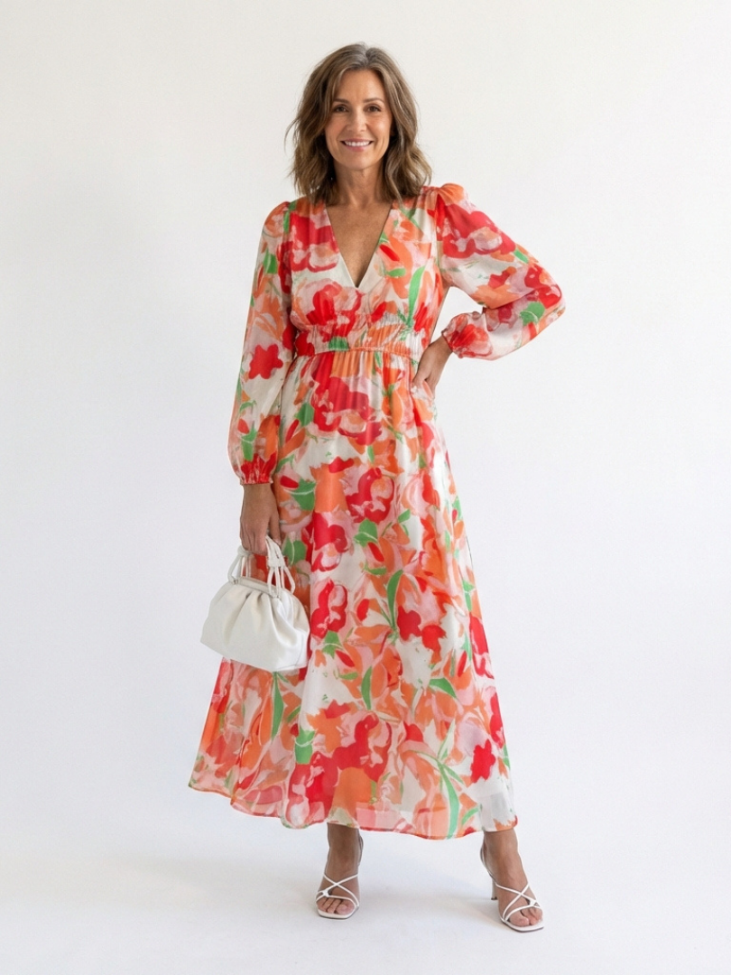 Althea | Vestido largo floral de manga larga