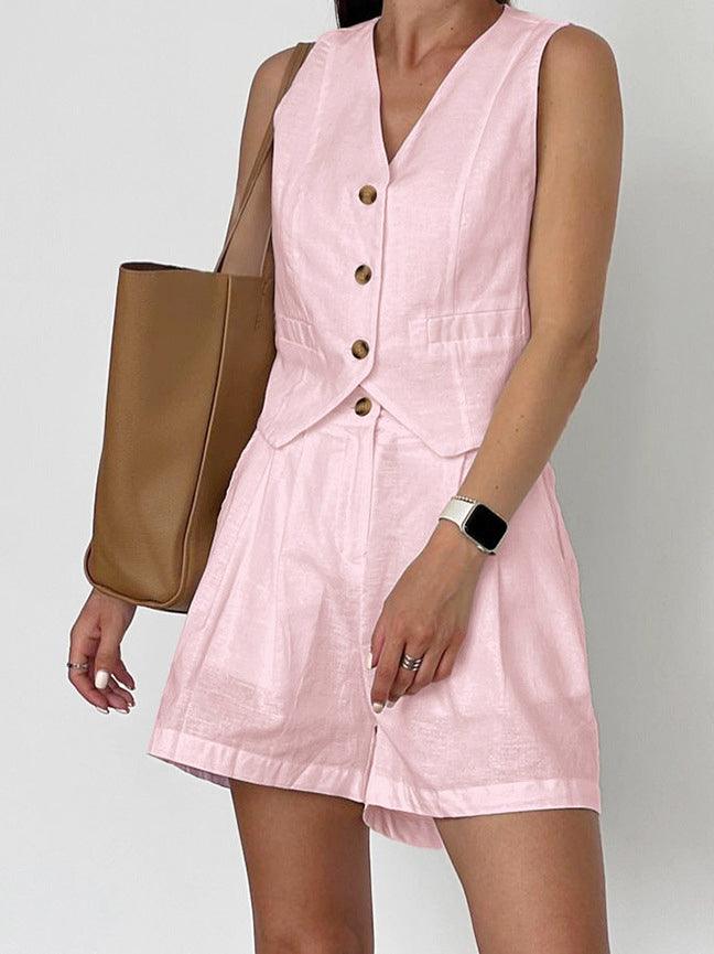 Conjunto Casual de Shorts de Algodón y Lino Luca