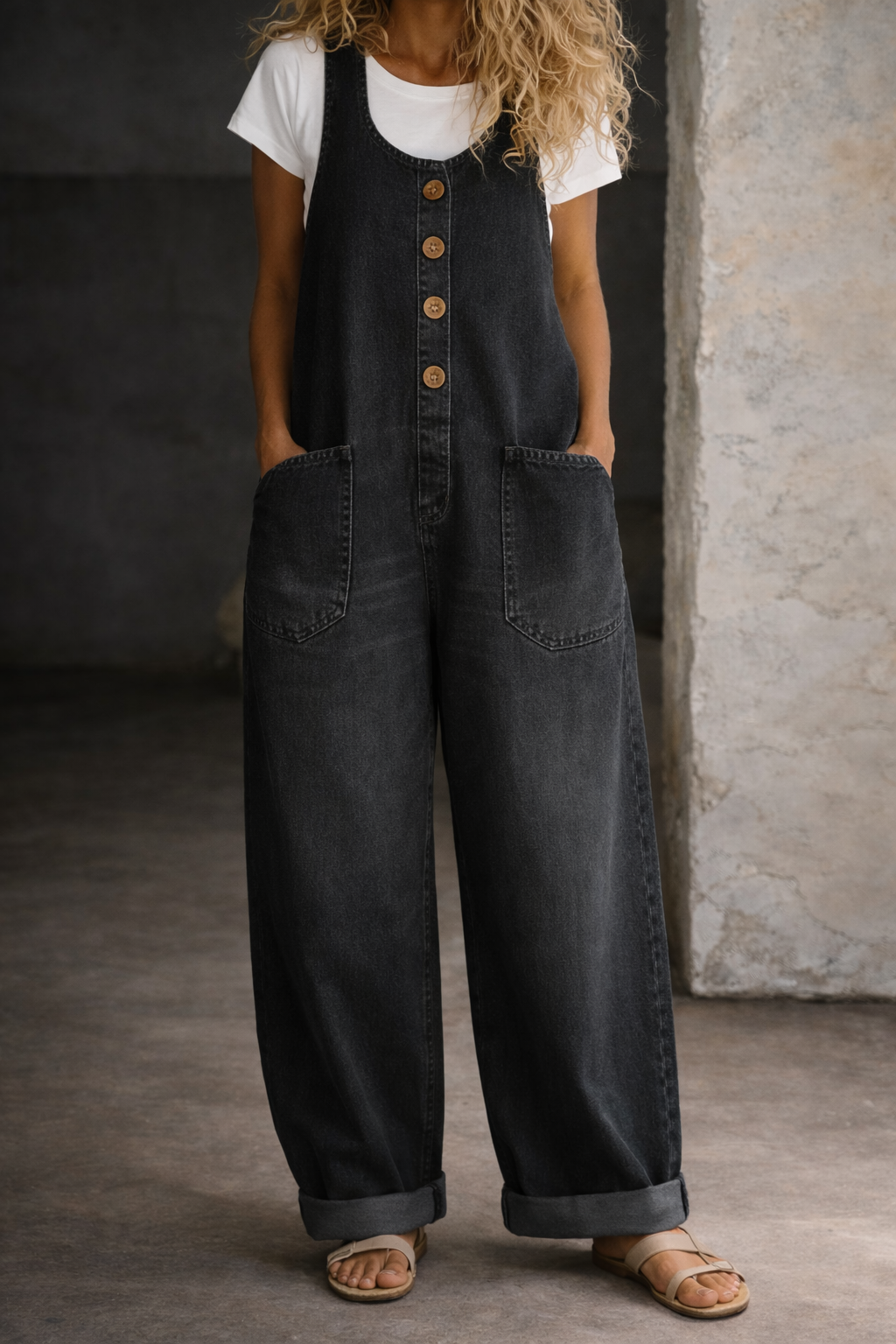 Bethany | Vintage gewassen katoenen denim tuinbroek