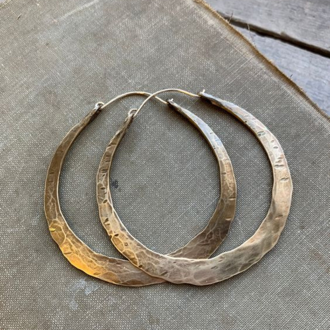 Vintage Hammered Gold Tone Hoop Earrings