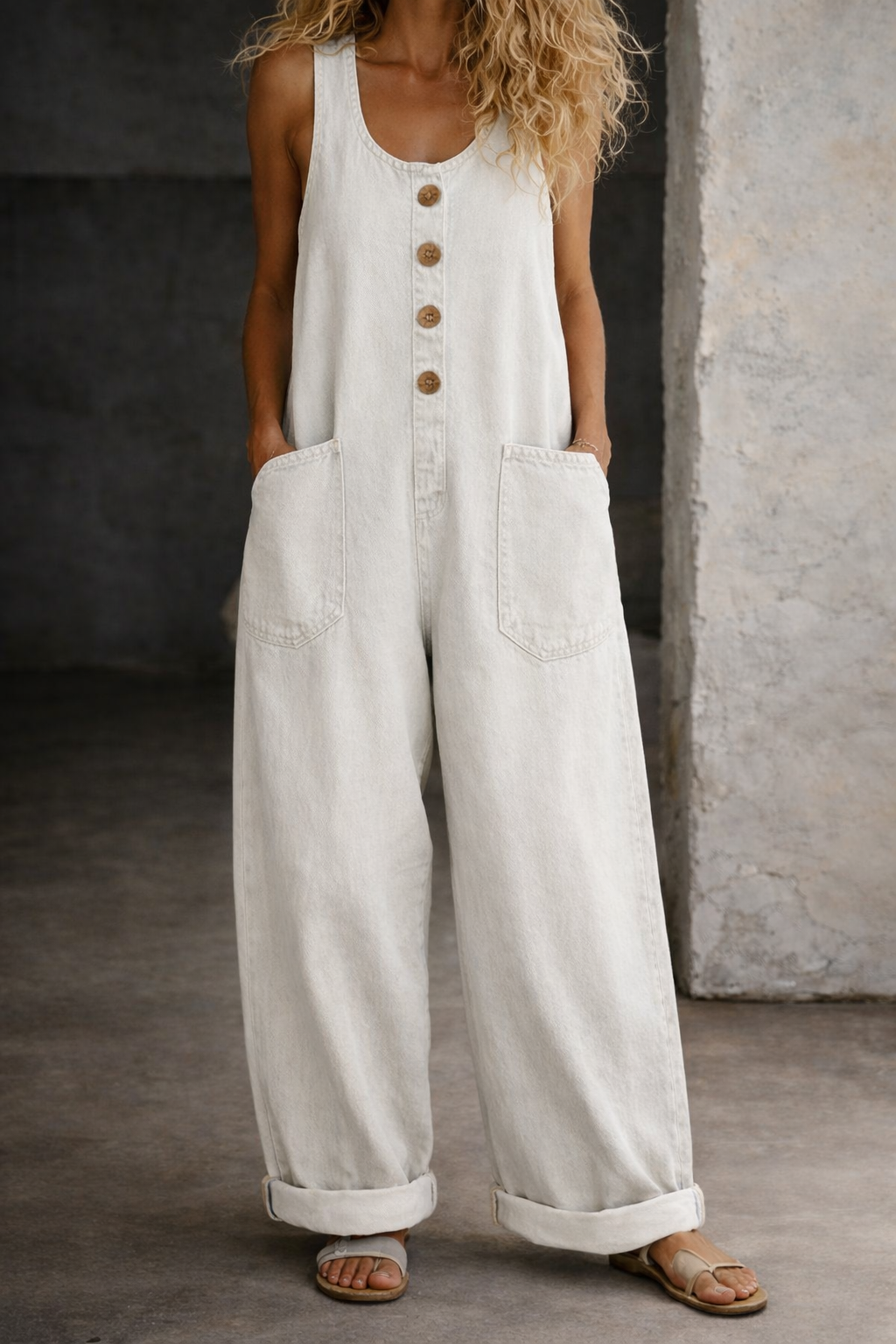 Willy | Vintage verwassen katoenen denim tuinbroek