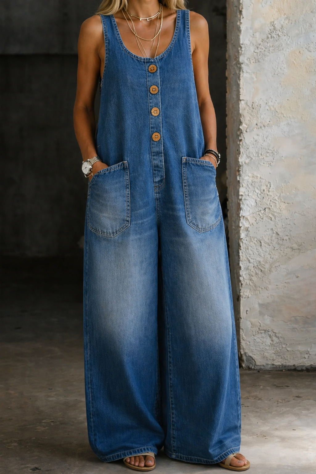Saylor | Jardineira jeans de algodão lavado vintage
