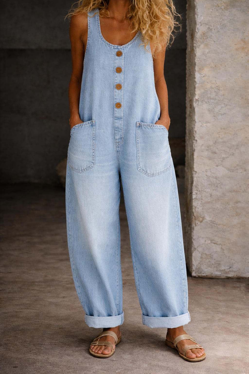 Sadie | Jardineira jeans de algodão com lavagem vintage